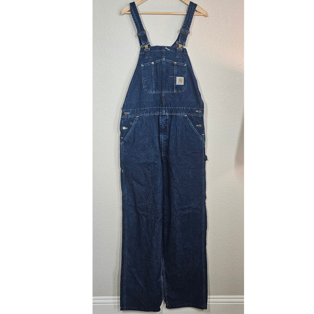 Carhartt R07 DST Washed Denim Bib Overalls Dark Stone Blue 38x34 NWT